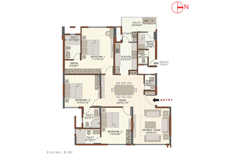 3 Bed Room House Plan